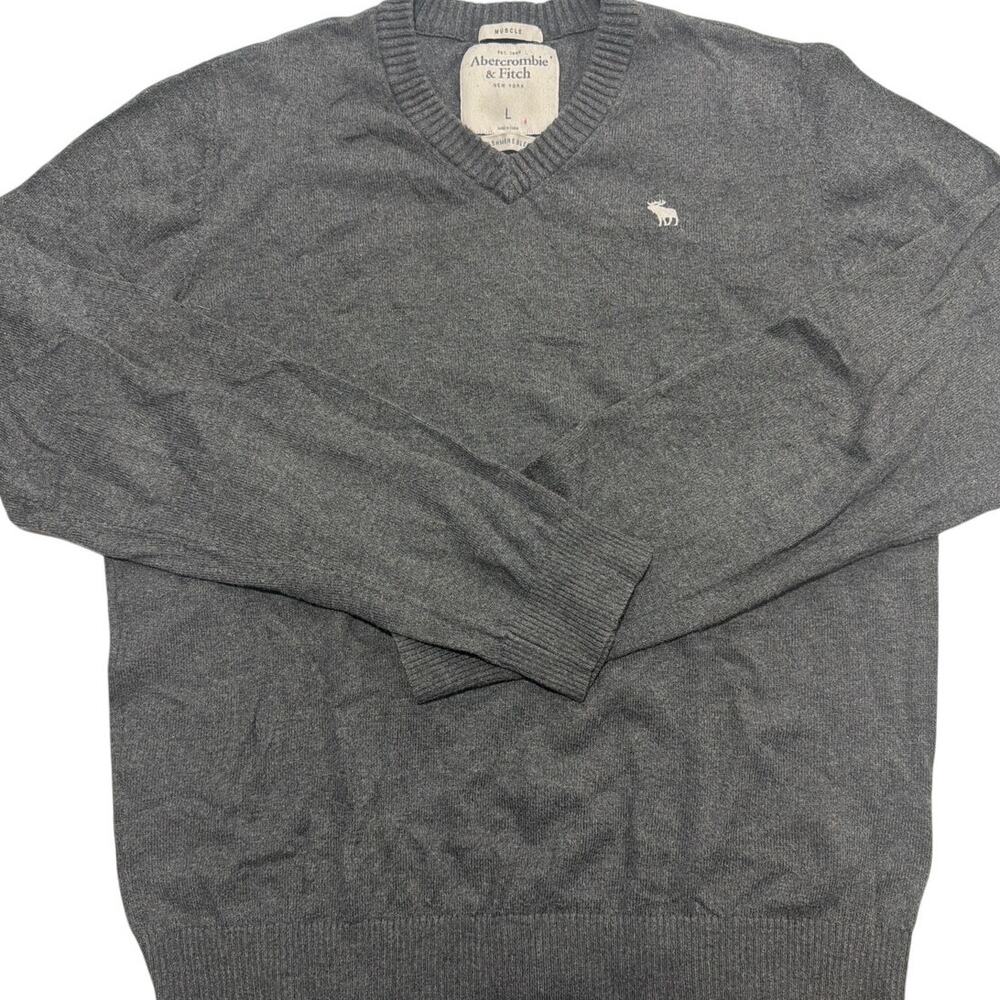 Abercrombie & Fitch Men's Muscle V Neck Gray Cashmere Blend Sweater Sz L Y2K